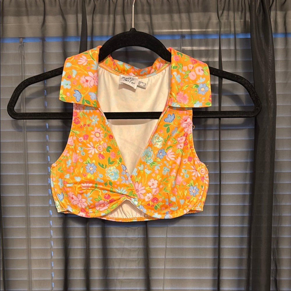 Floral & Orange Sleeveless Crop Top